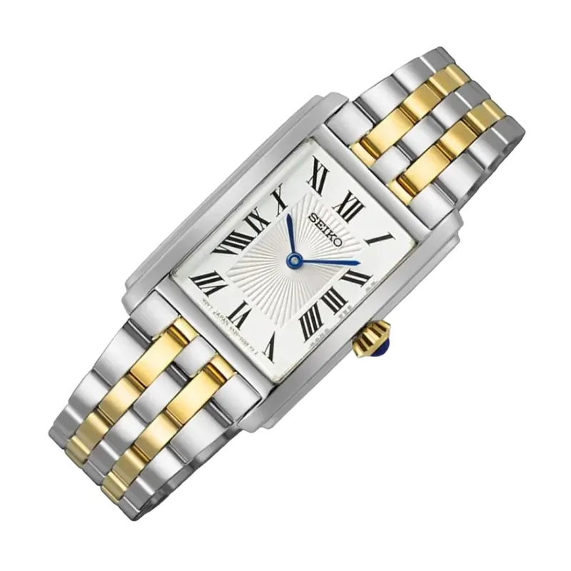 Seiko Essentials White Dial Two-Tone Rectangular Ladies Watch- SWR087